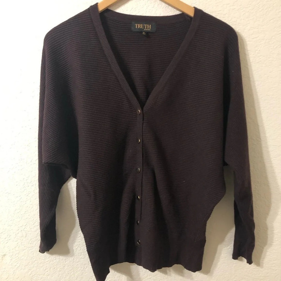 Truth by Republic Oversized V Neck Ribbed Purple Cardigan - Size Medium - Picture 1 of 7